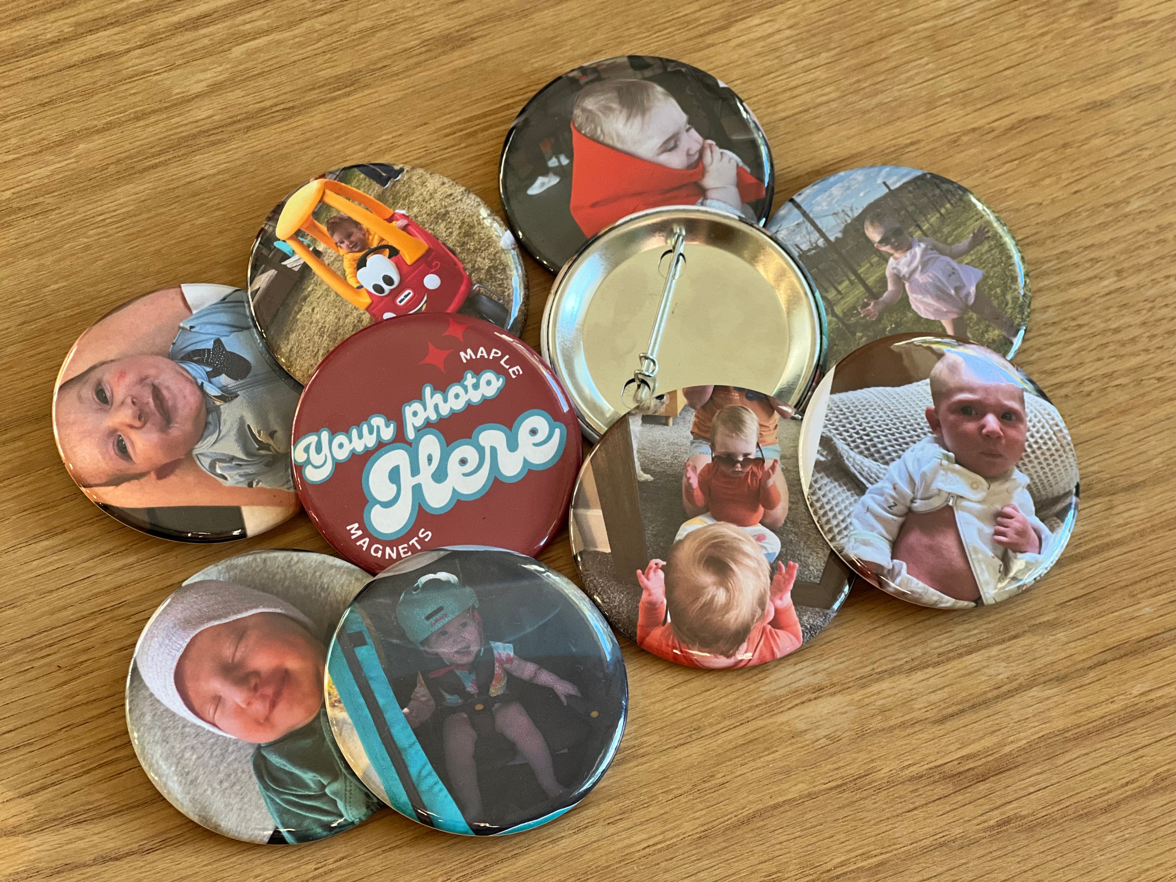 Custom Photo Pins – Maple Magnets
